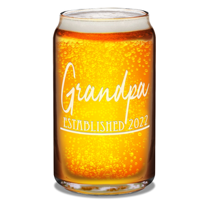  Grandpa Established 2022 Etched on 16 oz Beer Glass Can
