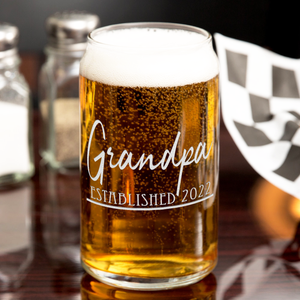  Grandpa Established 2022 Etched on 16 oz Beer Glass Can