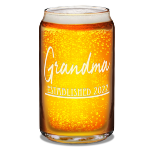  Grandma Established 2022 Etched on 16 oz Beer Glass Can