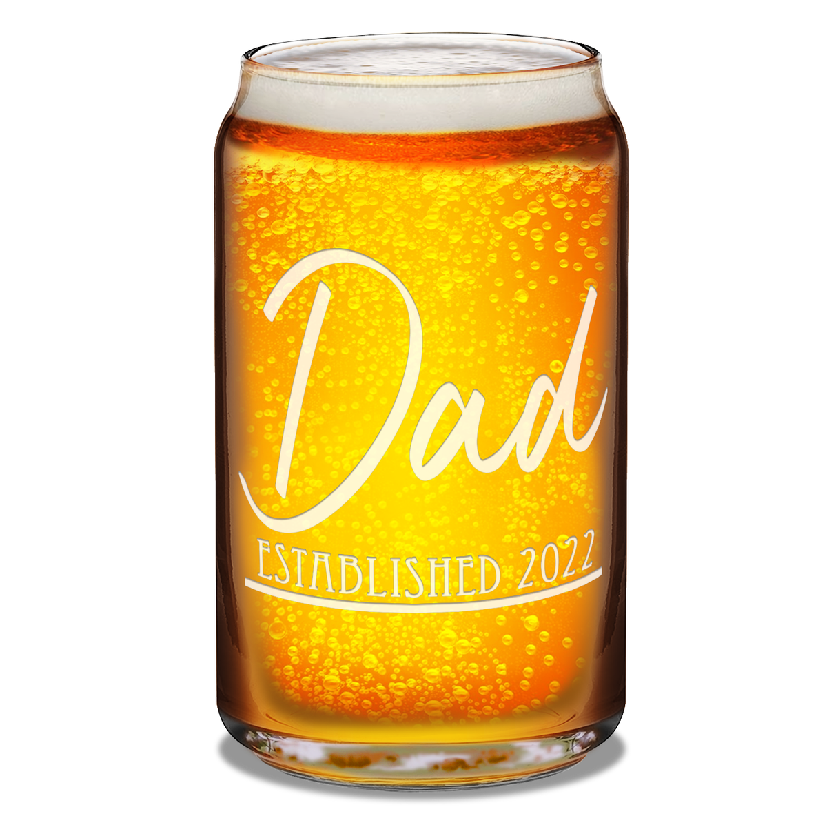  Dad Established 2022 Etched on 16 oz Beer Glass Can