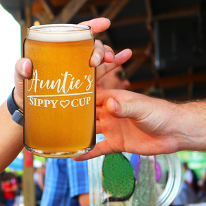  Auntie's Sippy Cup Etched on 16 oz Beer Glass Can