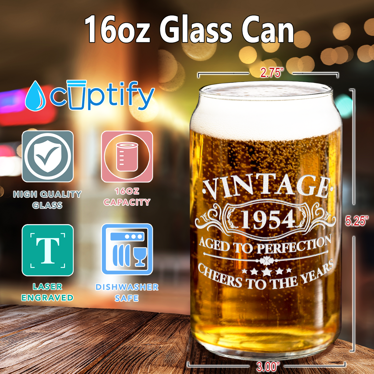 Vintage Cheers to 68 Years 1954 16oz Glass Can