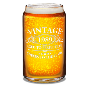 33rd Birthday Gift Vintage Cheers to 33 Years 1989 16oz Glass Can