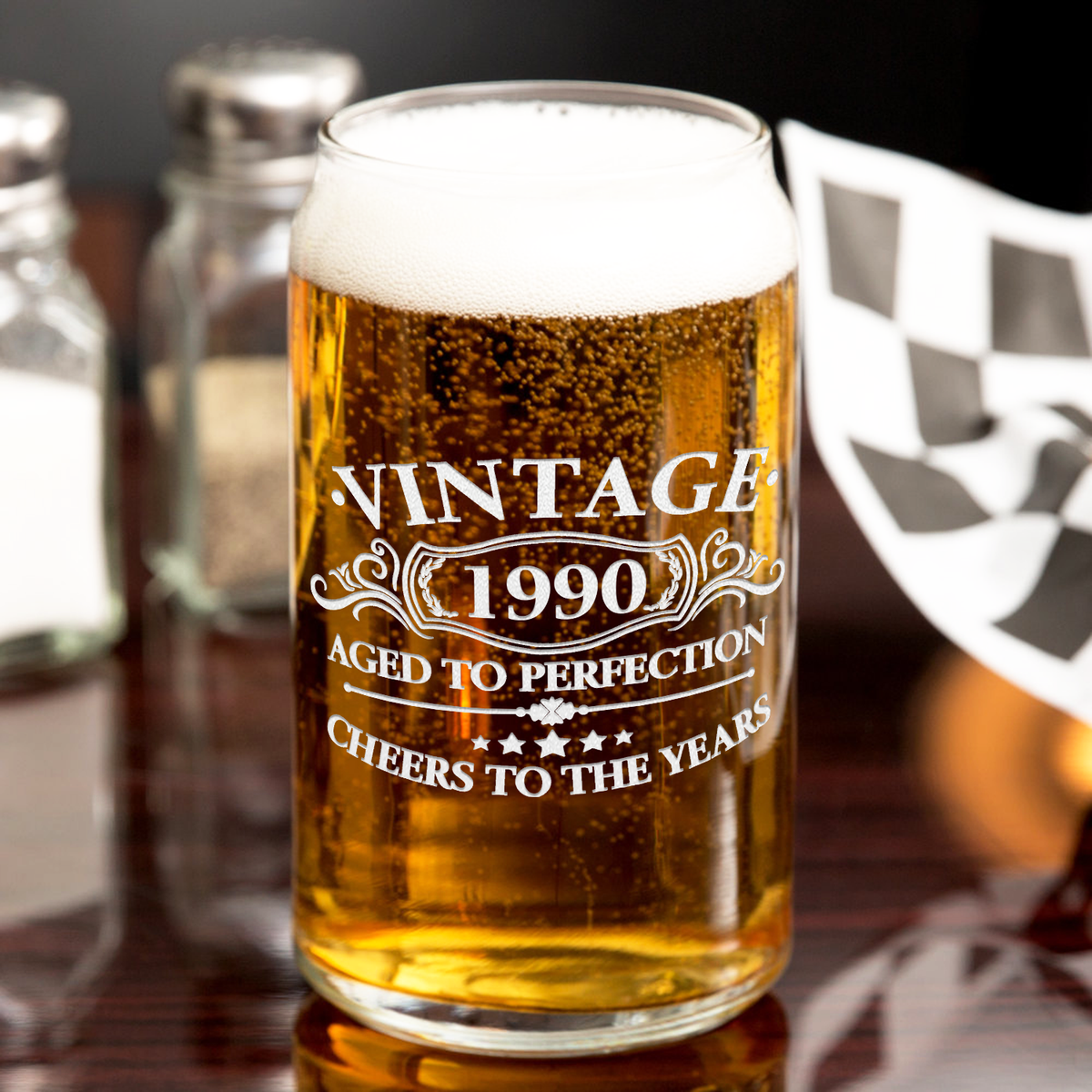Vintage Cheers to 32 Years 1990 16oz Glass Can