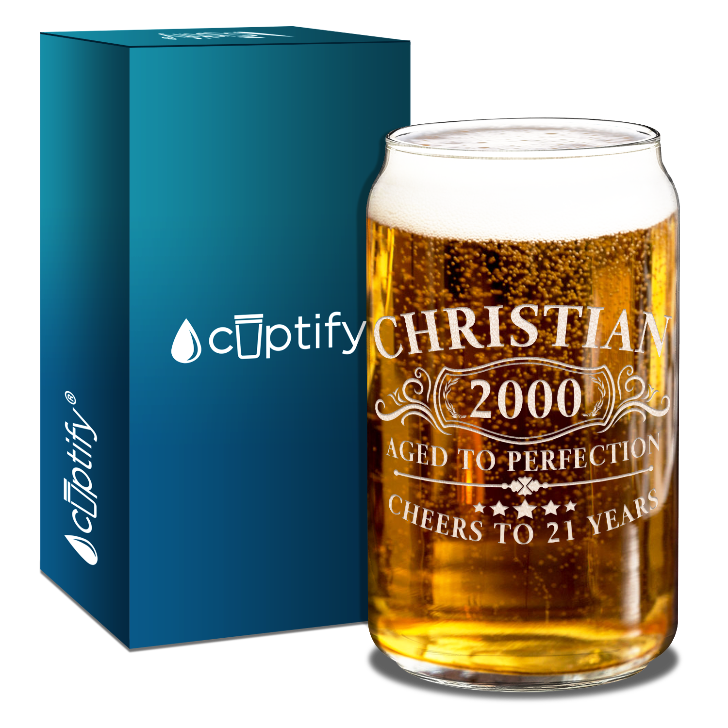 Personalized Vintage Cheers to 21 Years 2000 16oz Glass Can