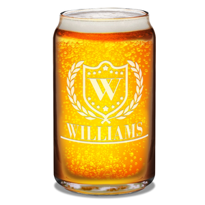 Personalized Monogram with Laurels Etched 16 oz Glass Can