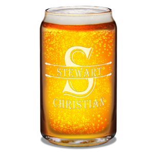 Personalized Initial Block Surname Etched 16 oz Glass Can