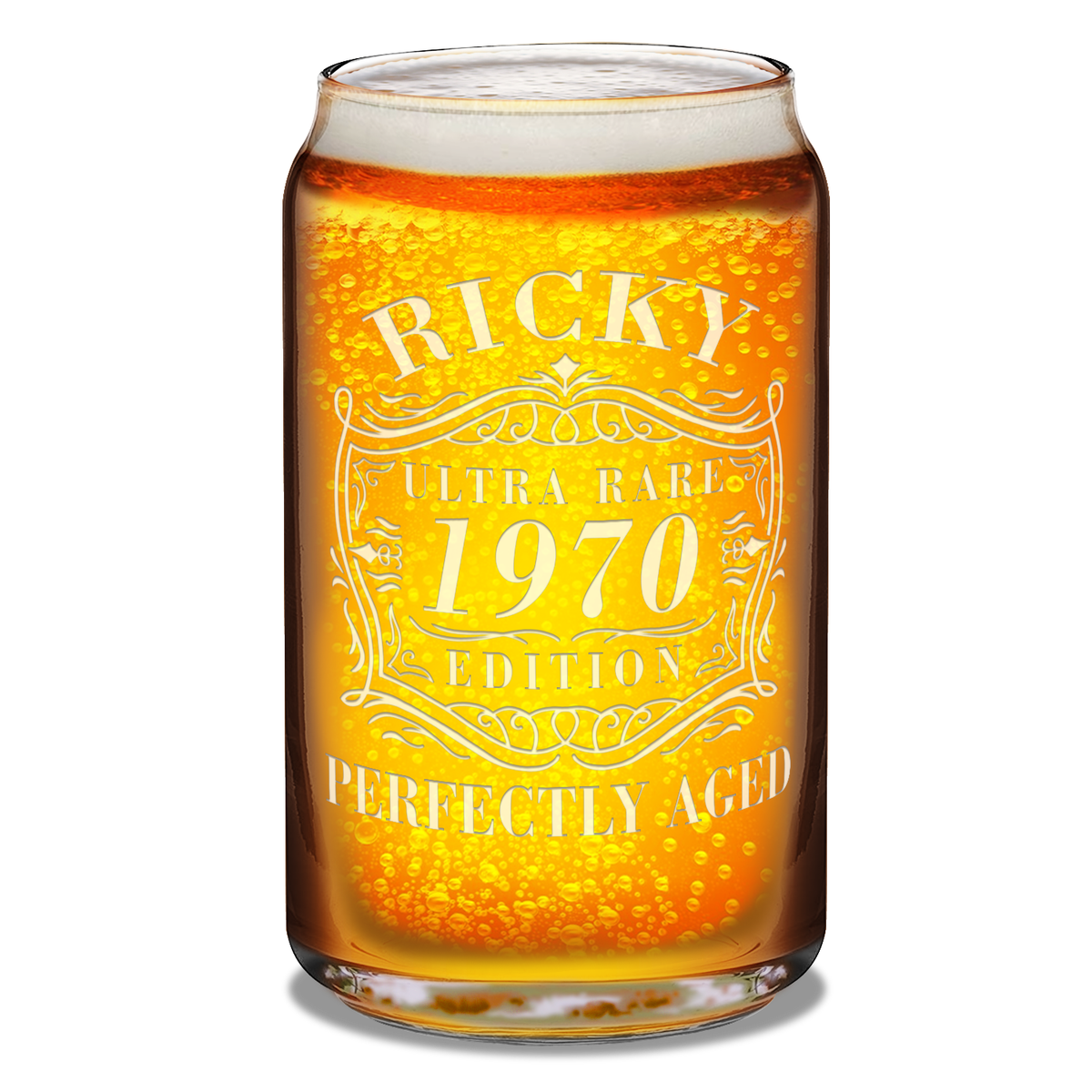 Personalized Ultra Rare Edition Perfectly Aged Etched 16 oz Glass Can