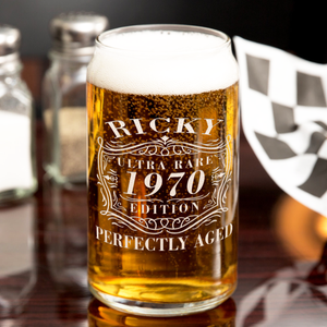 Personalized Ultra Rare Edition Perfectly Aged Etched 16 oz Glass Can