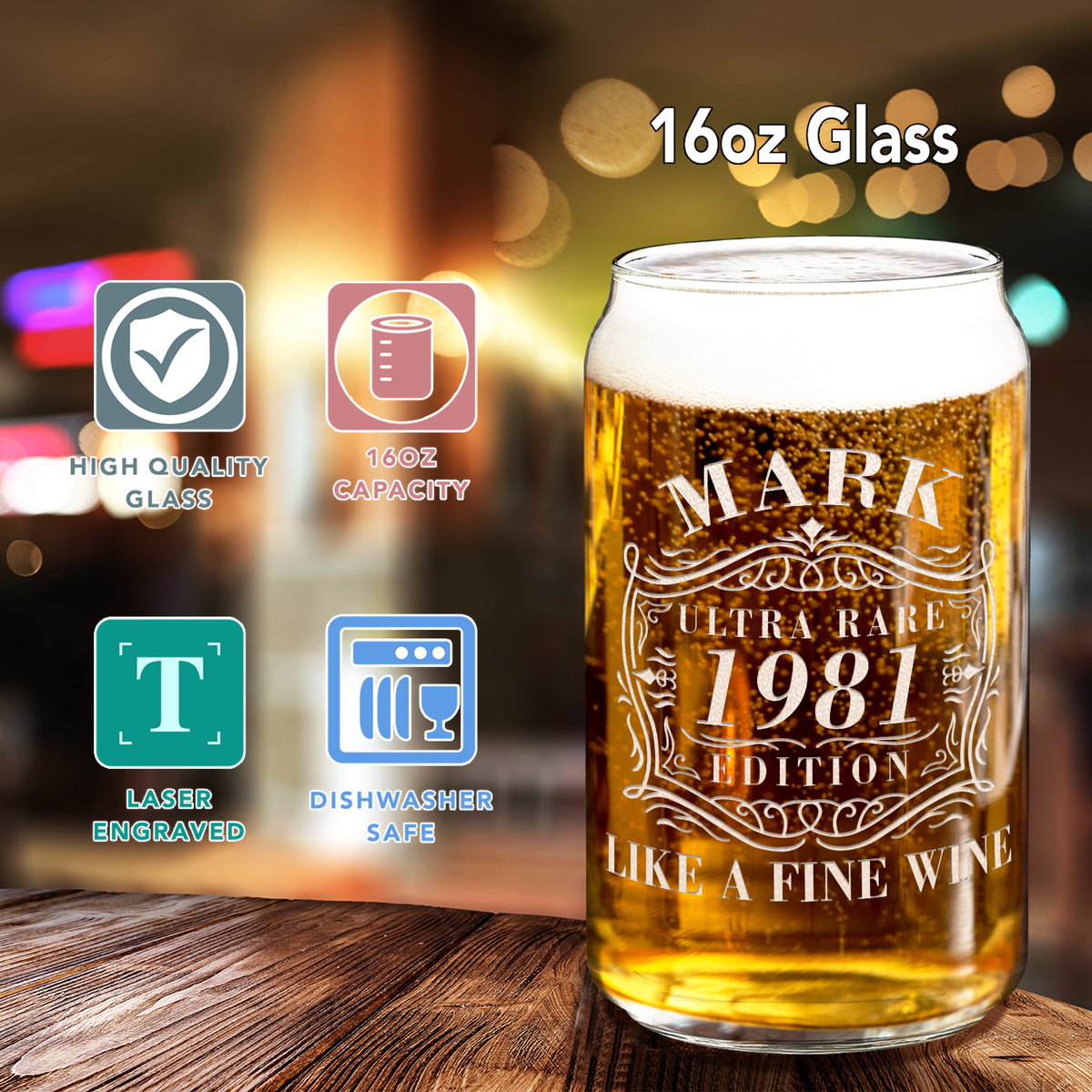 Personalized Ultra Rare Edition Like A Fine Wine Etched 16 oz Glass Can