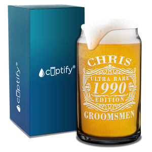 Personalized Ultra Rare Edition Groomsmen Etched 16 oz Glass Can