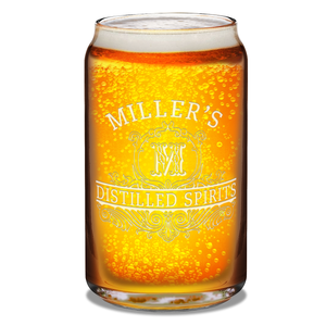 Personalized Distilled Spirits Surname and Initial Etched 16 oz Glass Can