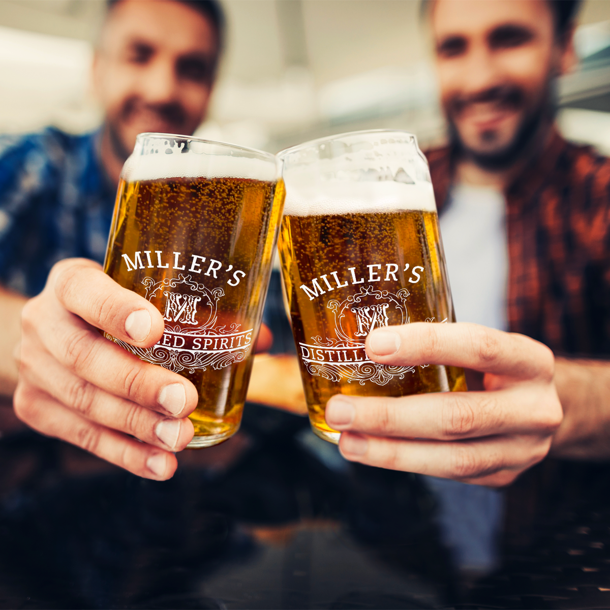 Personalized Distilled Spirits Surname and Initial Etched 16 oz Glass Can