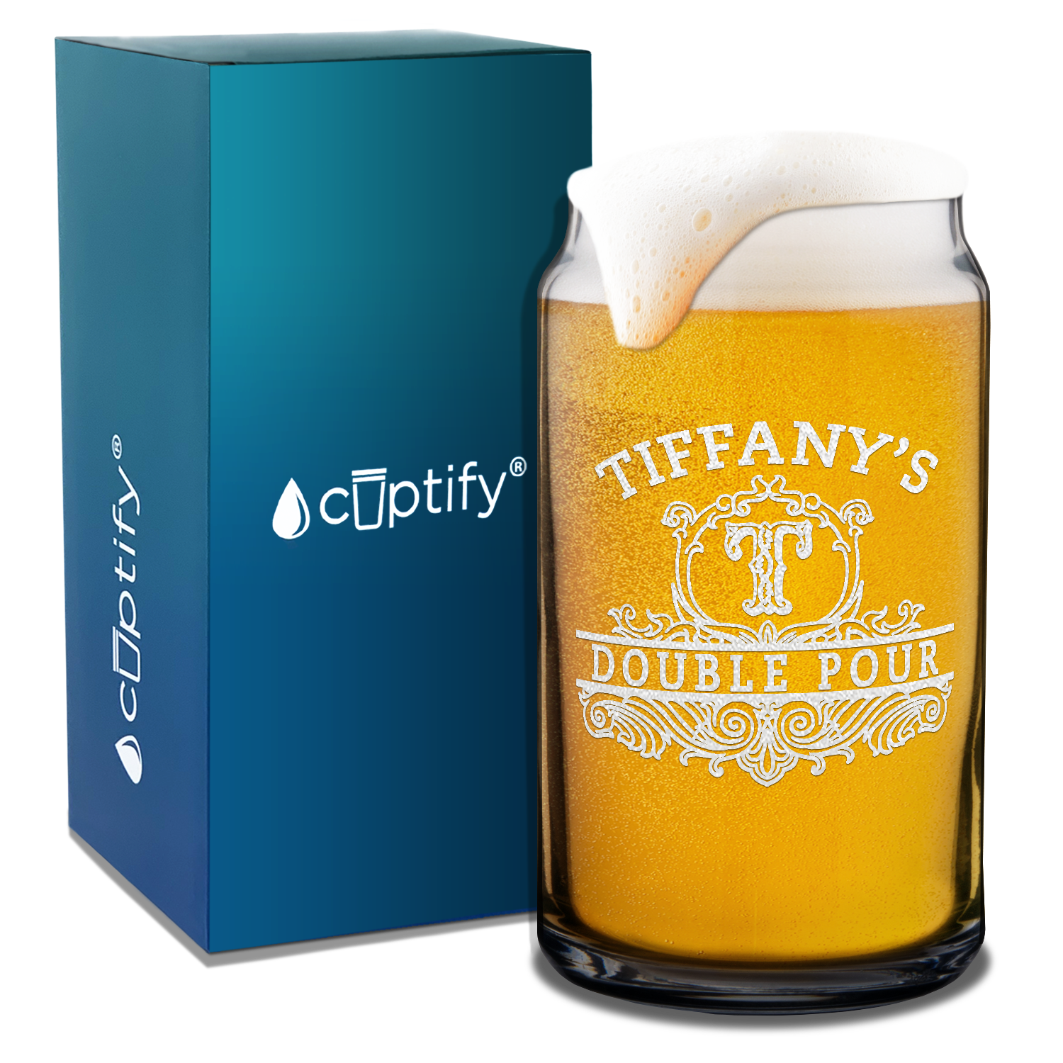 Personalized Double Pour Name and Initial Etched 16 oz Glass Can