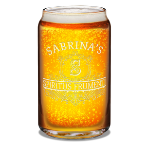 Personalized Spiritus Frumenti Name and Initial Etched 16 oz Glass Can