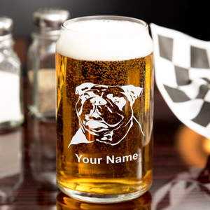 Personalized Bulldog Head 16 oz Beer Glass Can