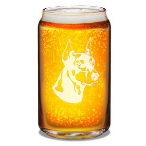 Doberman Pinscher Head 16 oz Beer Glass Can