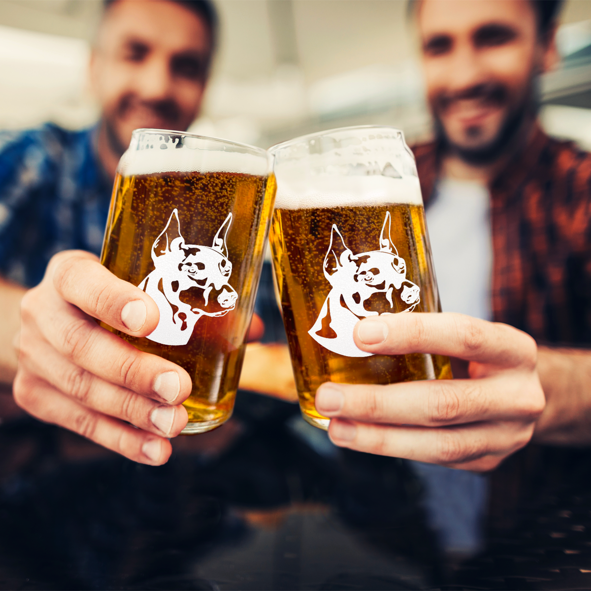 Doberman Pinscher Head 16 oz Beer Glass Can