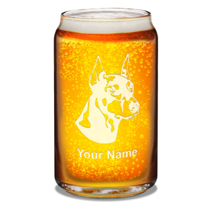 Personalized Doberman Pinscher Head 16 oz Beer Glass Can