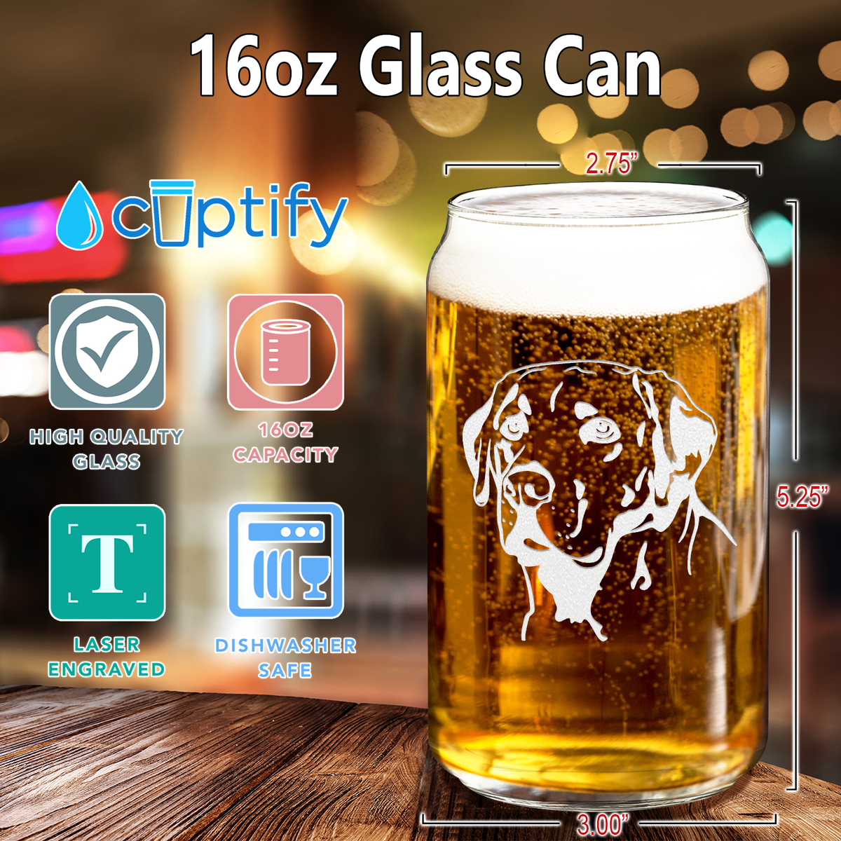 Labrador Head 16 oz Beer Glass Can