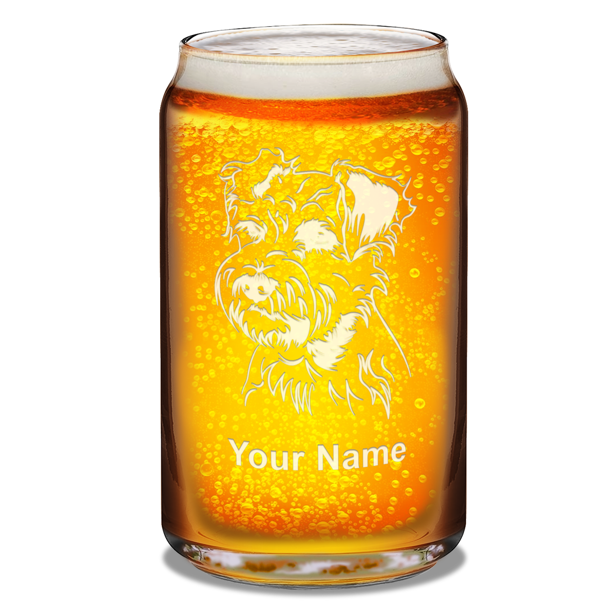 Personalized Miniature Schnauzer Head 16 oz Beer Glass Can
