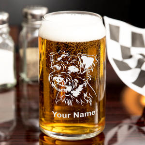 Personalized Miniature Schnauzer Head 16 oz Beer Glass Can