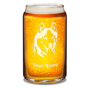 Personalized Siberian Huskie Head 16 oz Beer Glass Can
