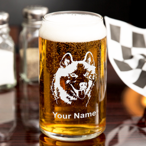 Personalized Siberian Huskie Head 16 oz Beer Glass Can