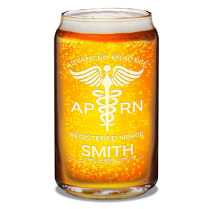 Personalized APRN Advanced Practice Registered Nurse Etched 16 oz Beer Glass Can