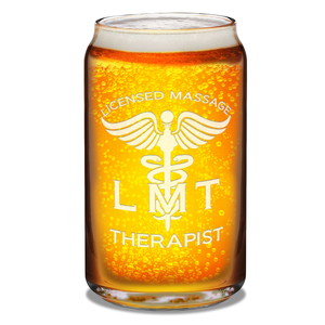LMT Licensed Massage Therapist Etched 16 oz Beer Glass Can