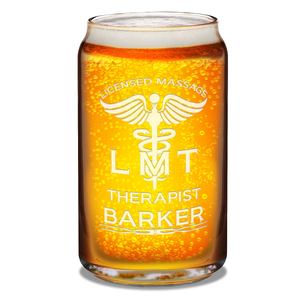 Personalized LMT Licensed Massage Therapist Etched 16 oz Beer Glass Can