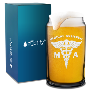 MA Medical Assistant Etched 16 oz Beer Glass Can