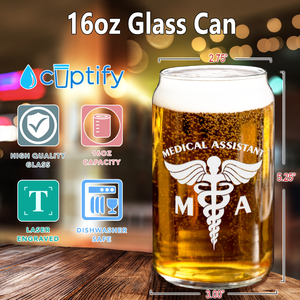 MA Medical Assistant Etched 16 oz Beer Glass Can