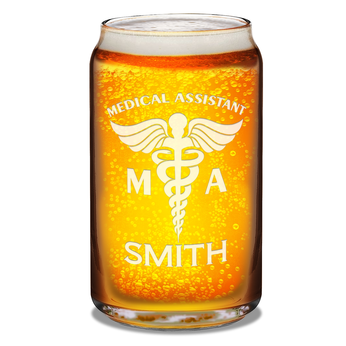 Personalized MA Medical Assistant Etched 16 oz Beer Glass Can