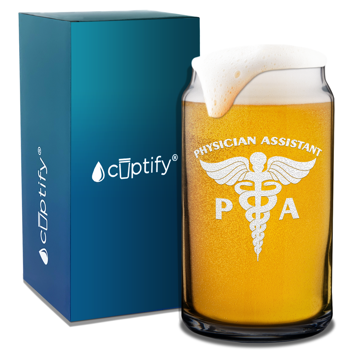 PA Physician Assistant Etched 16 oz Beer Glass Can