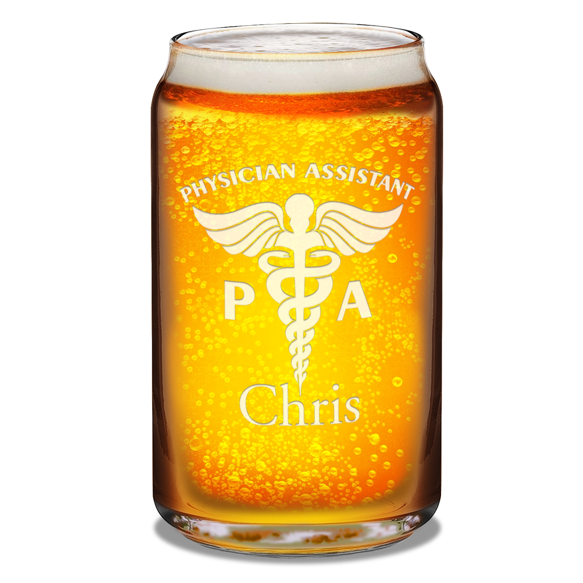 Personalized PA Physician Assistant Etched 16 oz Beer Glass Can