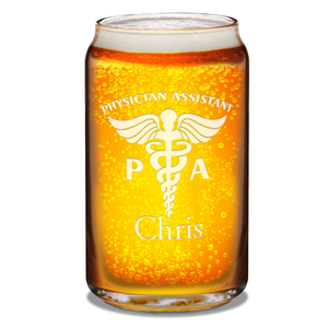 Personalized PA Physician Assistant Etched 16 oz Beer Glass Can