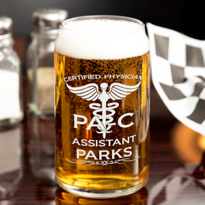 Personalized PA-C Certified Physician Assistant Etched 16 oz Beer Glass Can