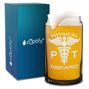PT Physical Therapist Etched 16 oz Beer Glass Can