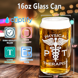 PT Physical Therapist Etched 16 oz Beer Glass Can