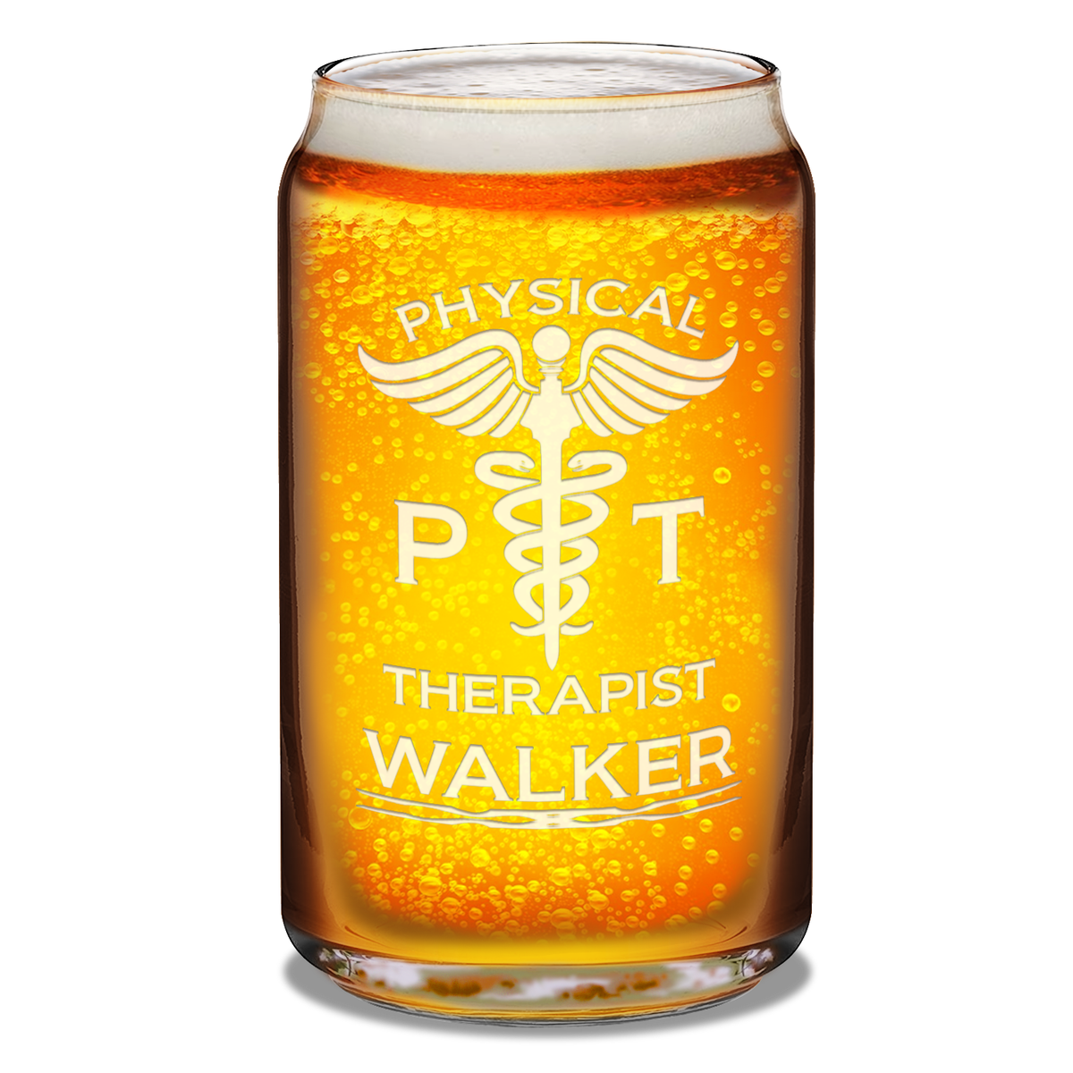 Personalized PT Physical Therapist Etched 16 oz Beer Glass Can