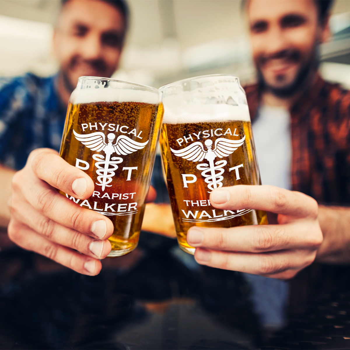 Personalized PT Physical Therapist Etched 16 oz Beer Glass Can