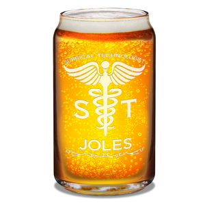 Personalized ST Surgical Technologist Etched 16 oz Beer Glass Can