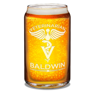 Personalized Veterinarian Etched 16 oz Beer Glass Can