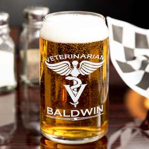 Personalized Veterinarian Etched 16 oz Beer Glass Can
