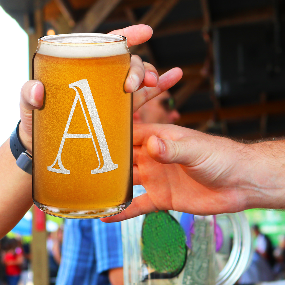  Monogram Initial Letter A Etched on 16 oz Beer Glass Can