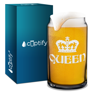  Queen Crown Etched on 16 oz Beer Glass Can