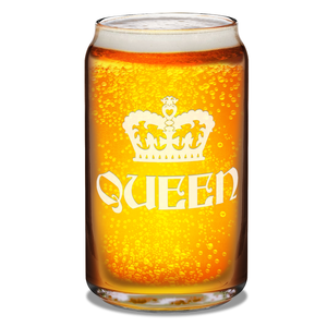  Queen Crown Etched on 16 oz Beer Glass Can