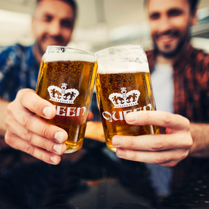  Queen Crown Etched on 16 oz Beer Glass Can