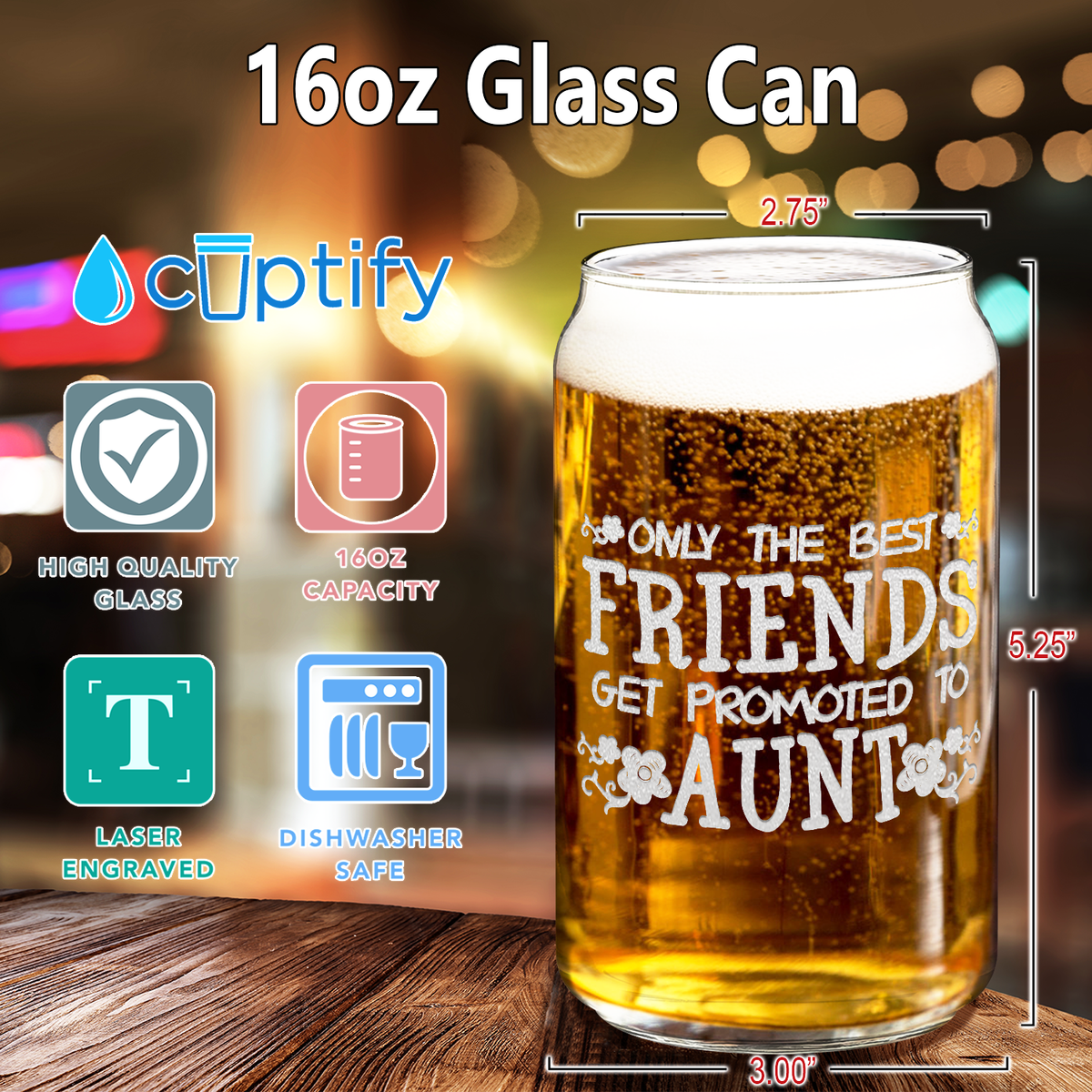  Get Promoted to Aunt 16 oz Beer Glass Can